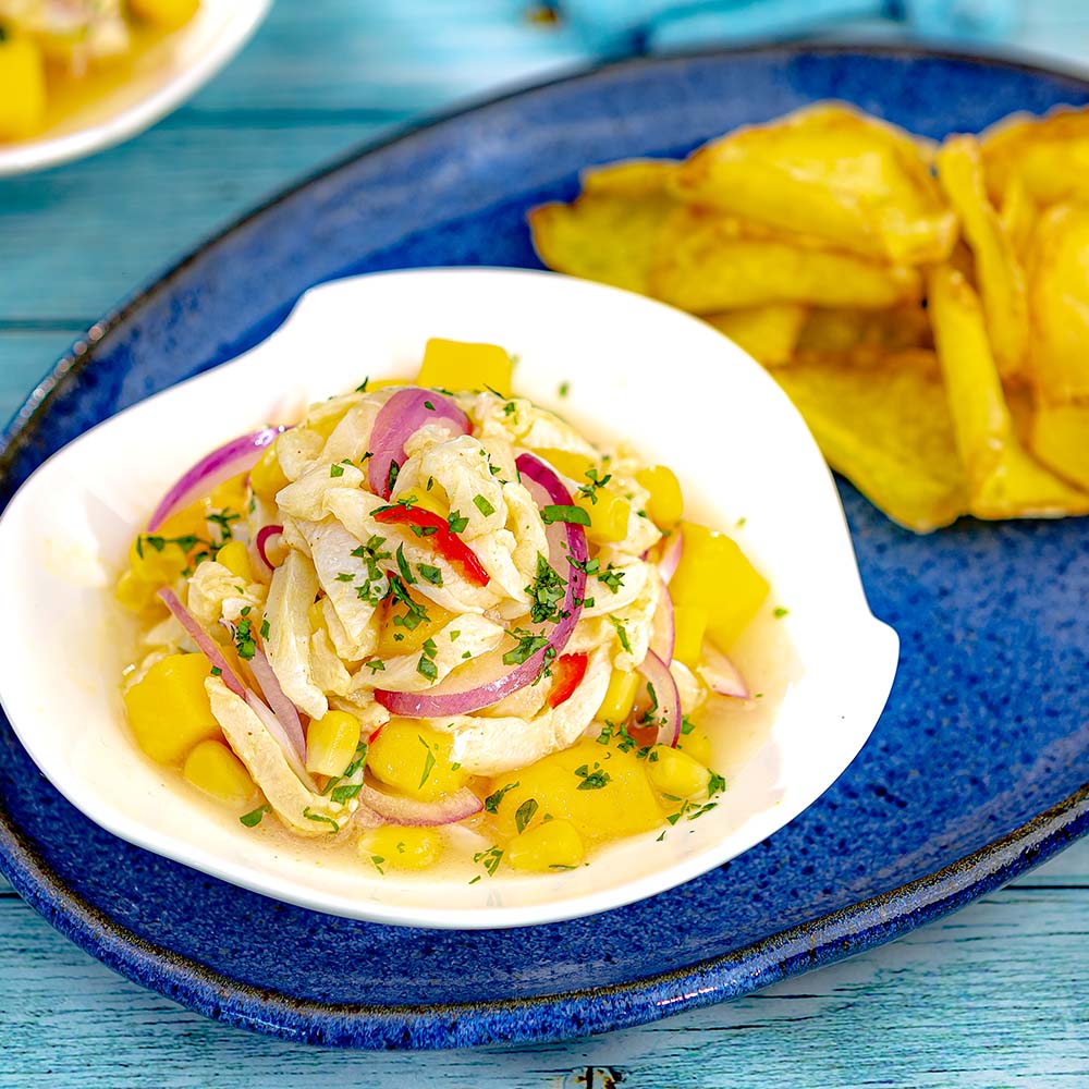 Receita de Ceviche com Vinagrete de Manga e Milho